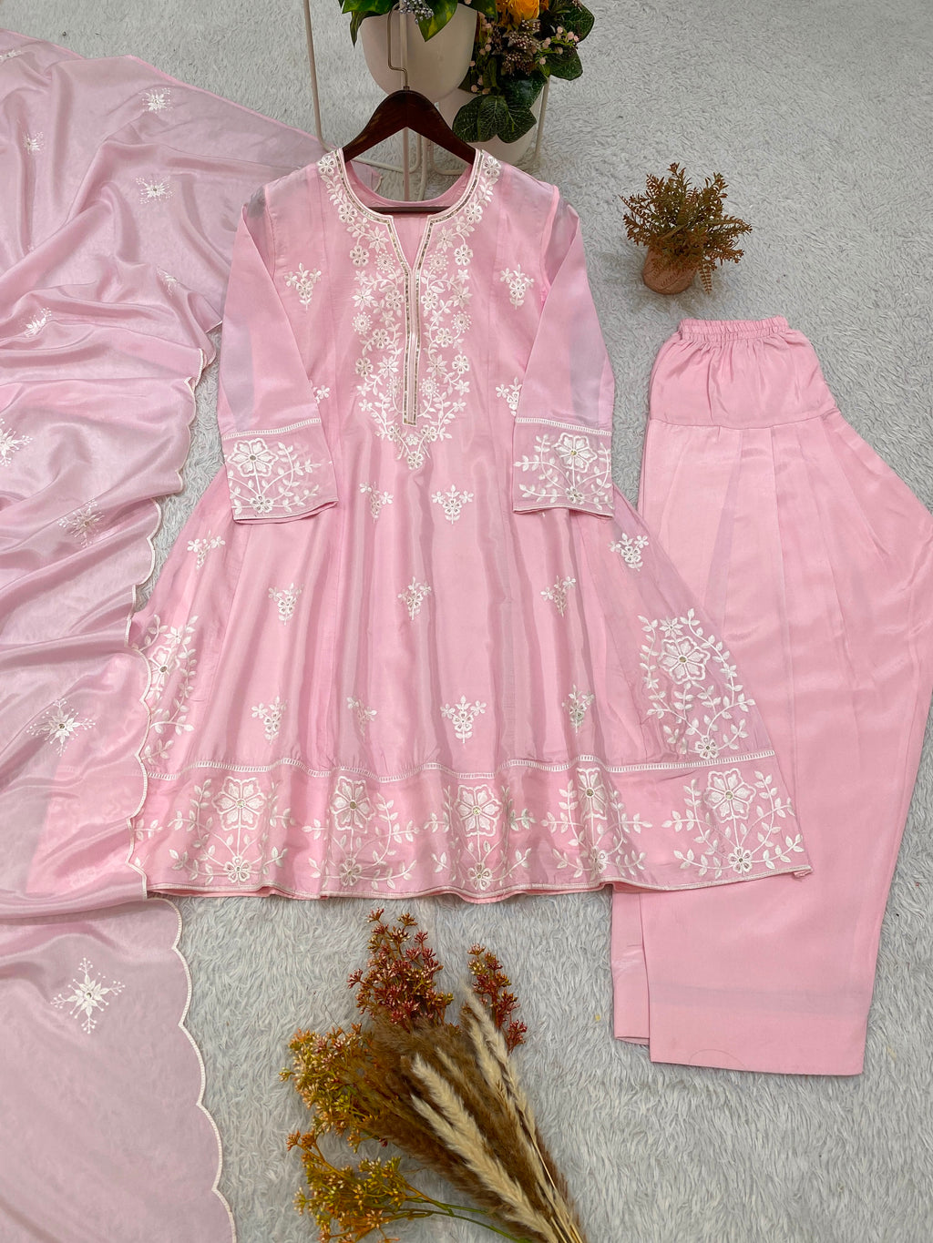 Designer Sequin Embroidered Top, Salwaar & Dupatta Set