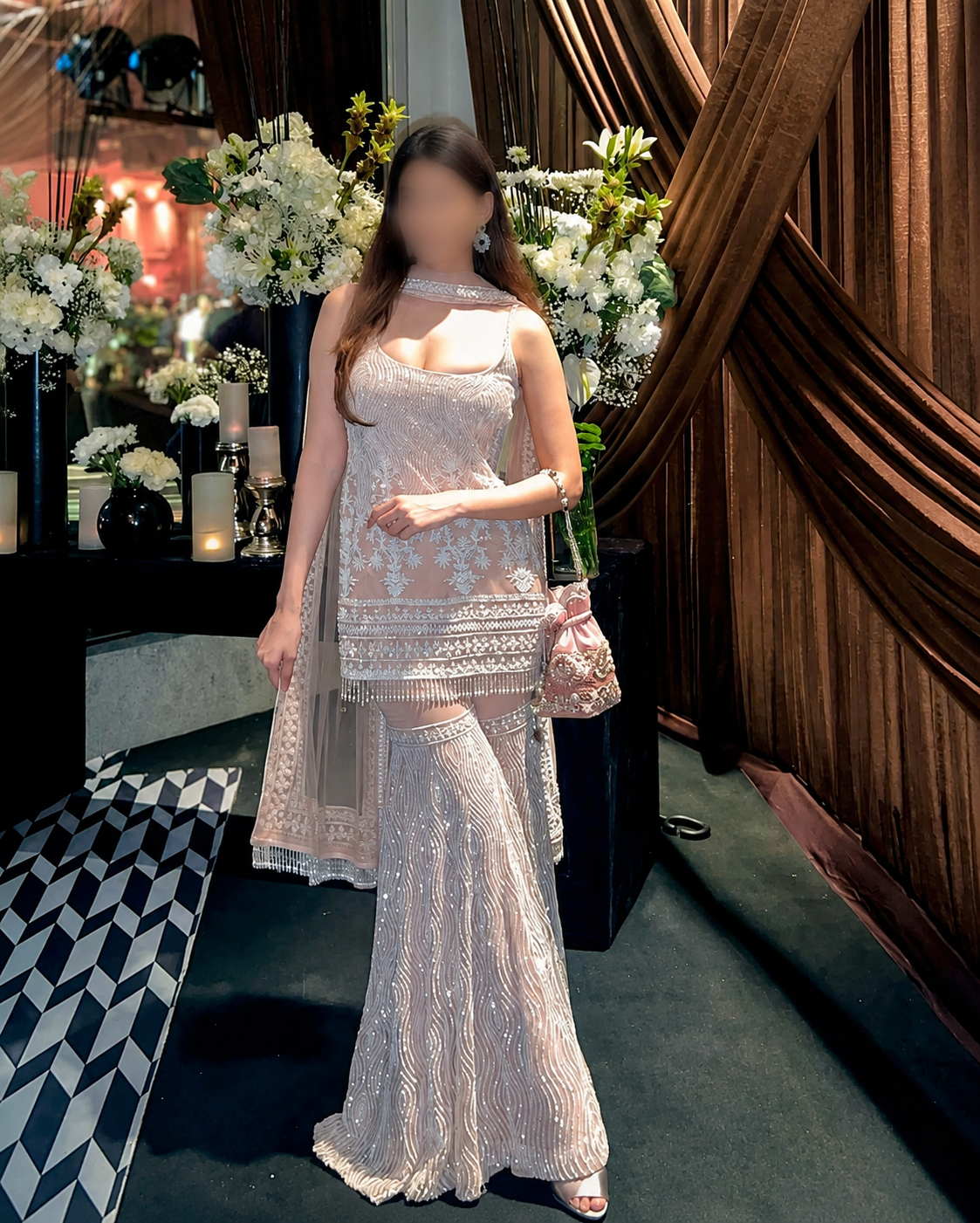 Designer Heavy Soft Net Palazzo Suit