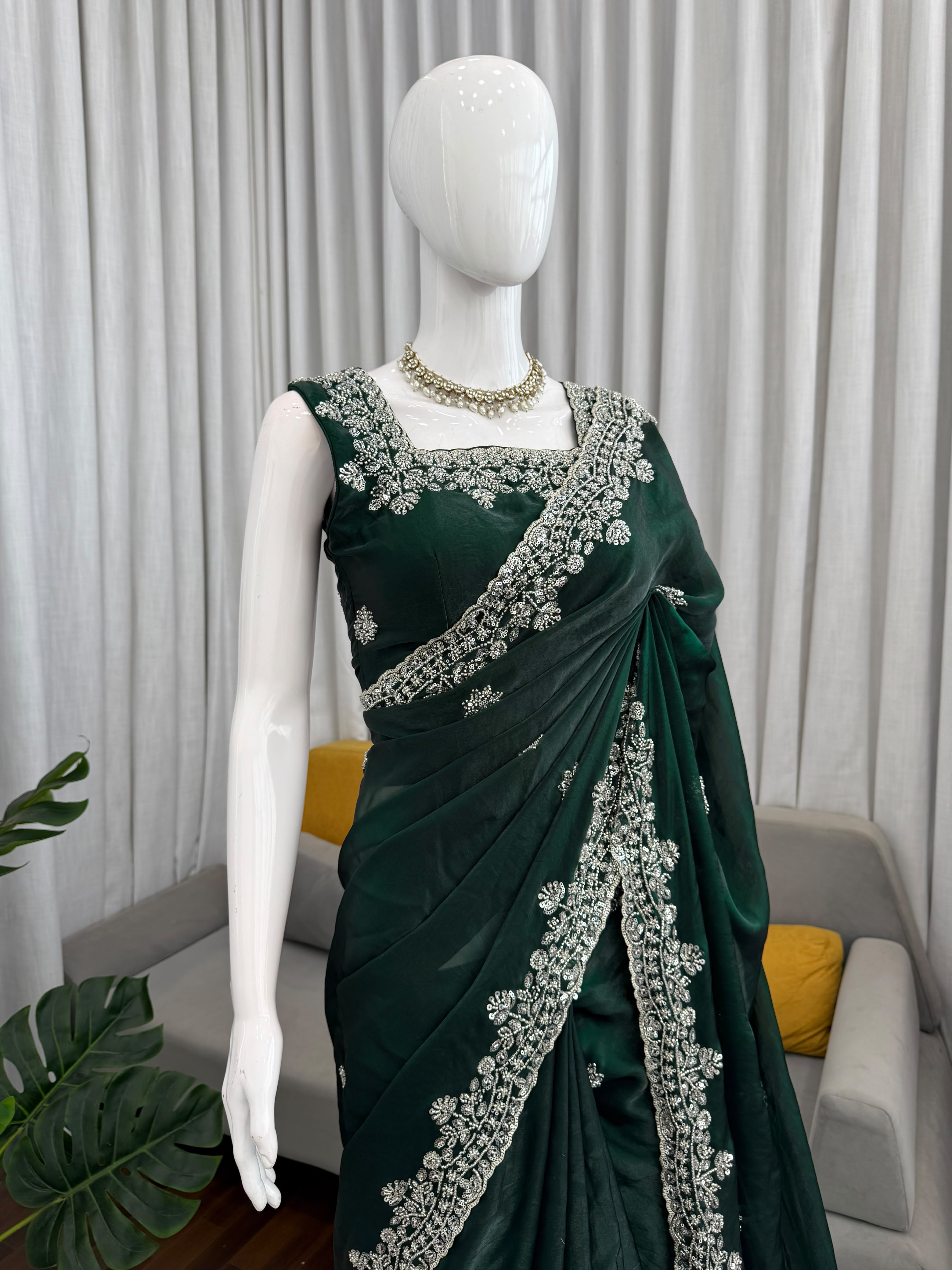 Fendy Silk Heavy Beads & Sequin Work Saree