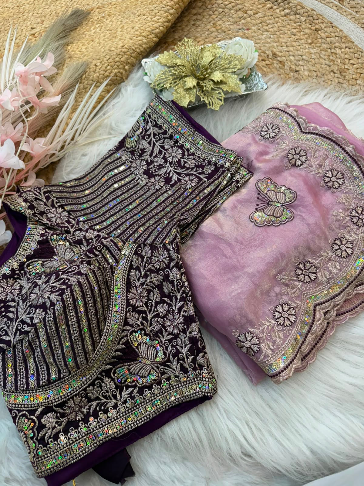 Butterfly Embroidered Space Silk Saree