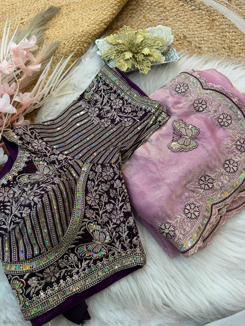 Butterfly Embroidered Space Silk Saree