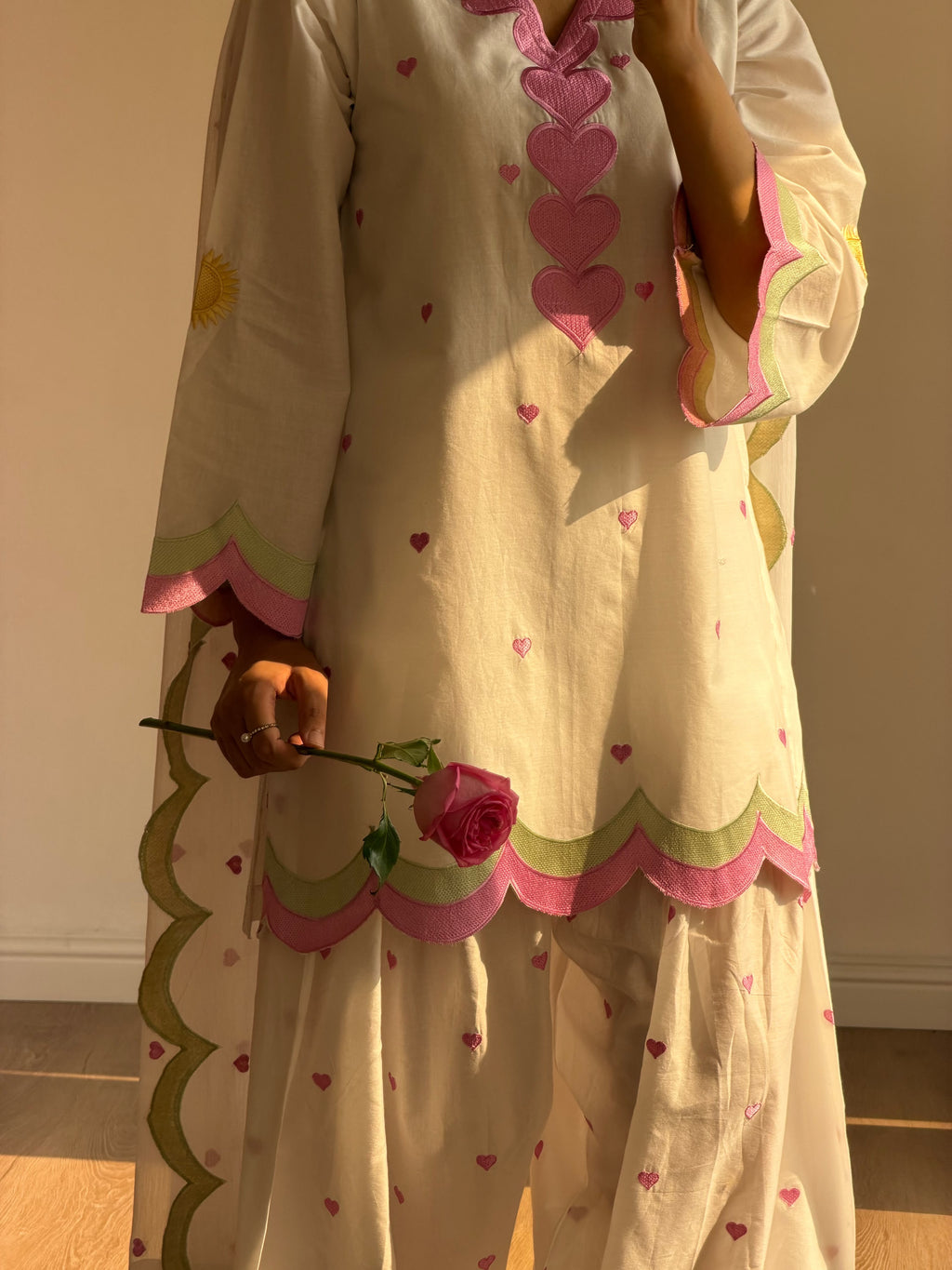 MUL CHANDERI EMBROIDERY WORK 3 piece set