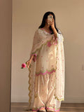 MUL CHANDERI EMBROIDERY WORK 3 piece set