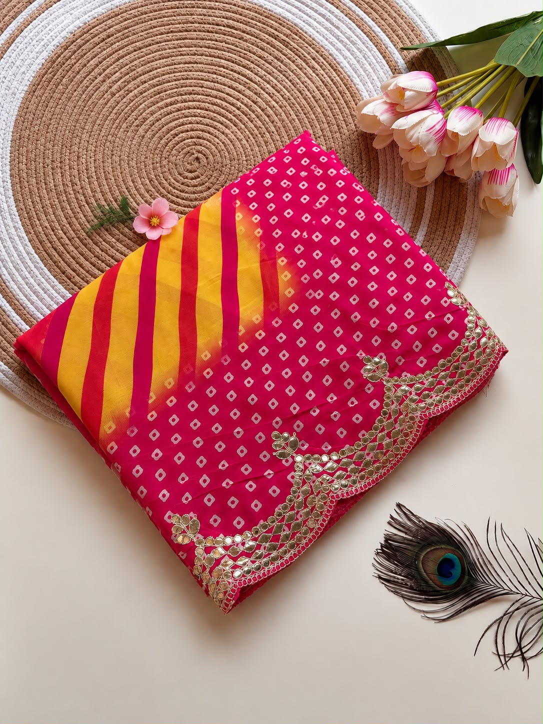 Chinon Digital Lehriya Gotafoil Work Saree