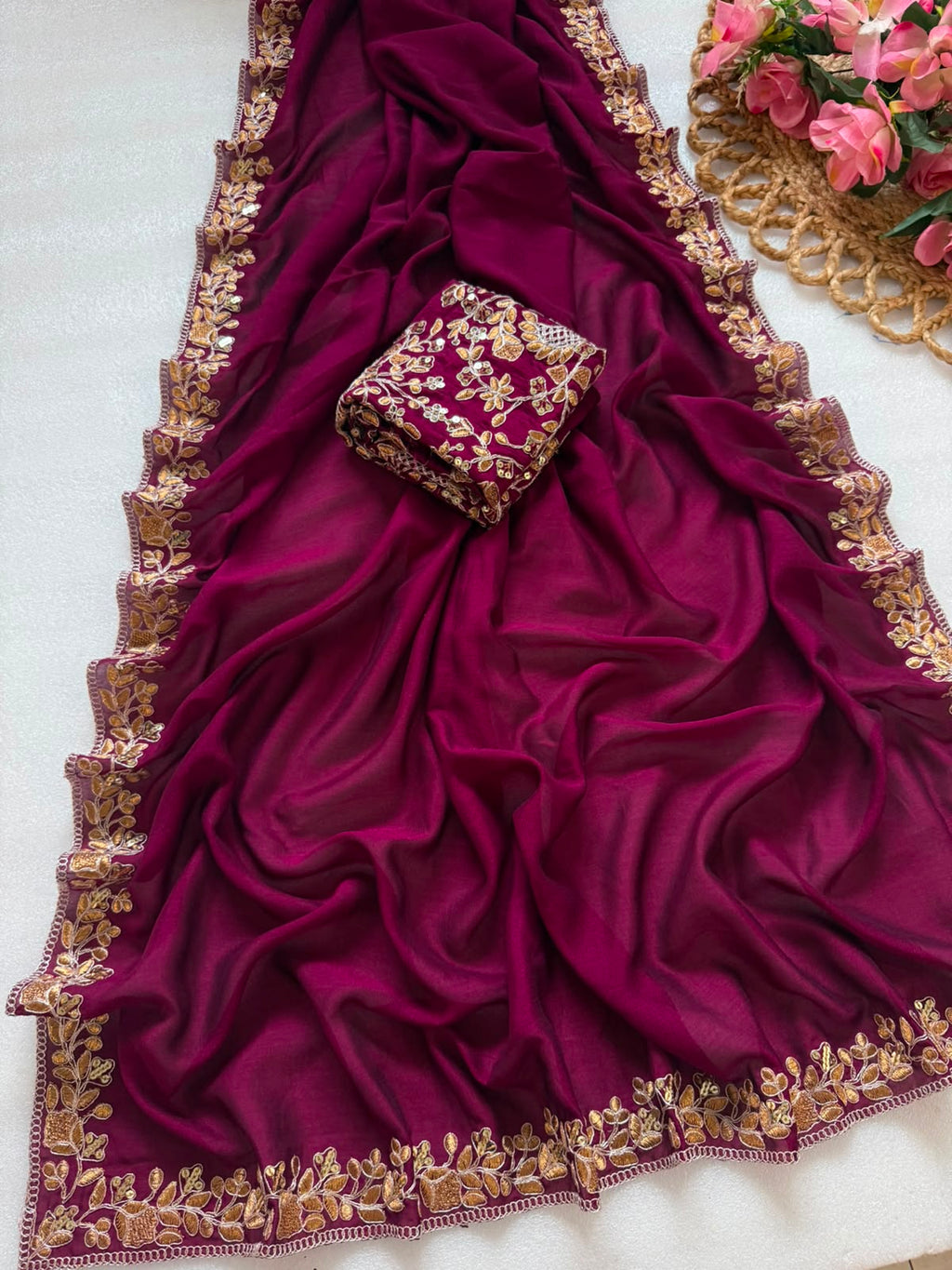 Pure Blooming Embroidery Work Saree