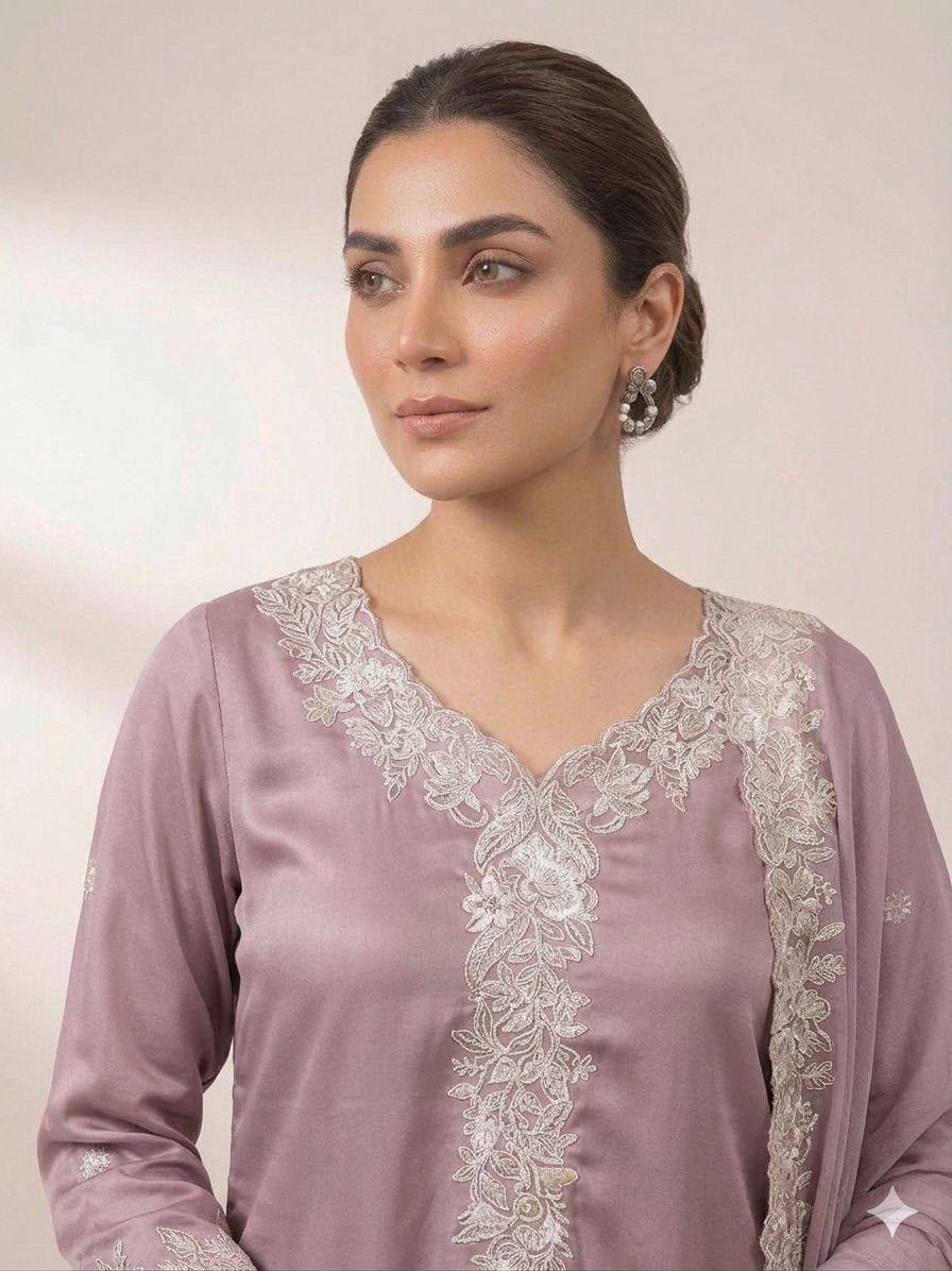 Sequin Embroidery Work Top, Palazzo & Dupatta Set