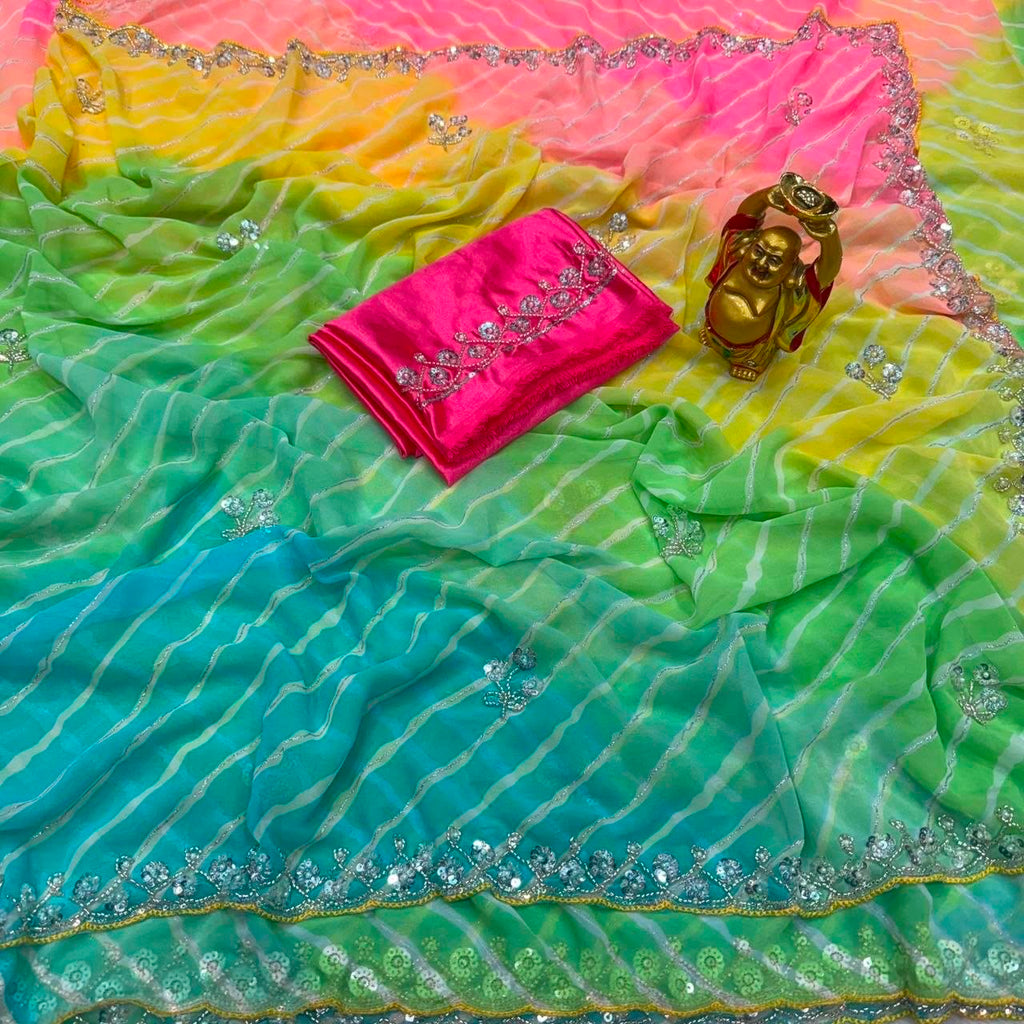 Georgette with bandhani print Saree
