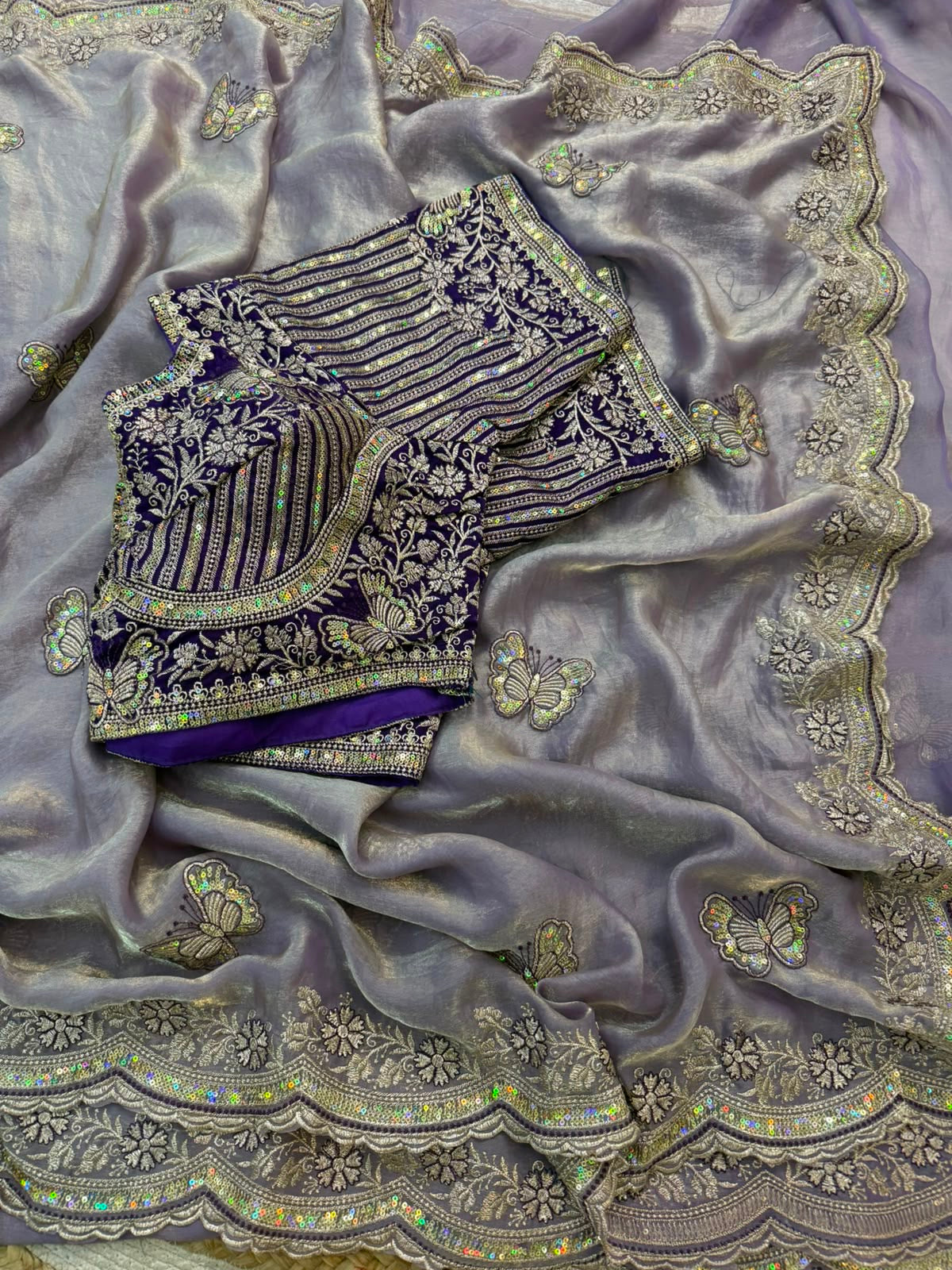 Butterfly Embroidered Space Silk Saree