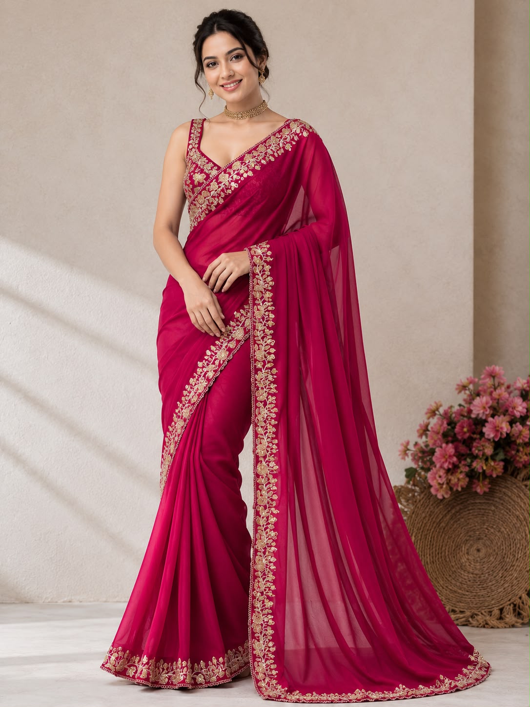 Pure Blooming Embroidery Work Saree