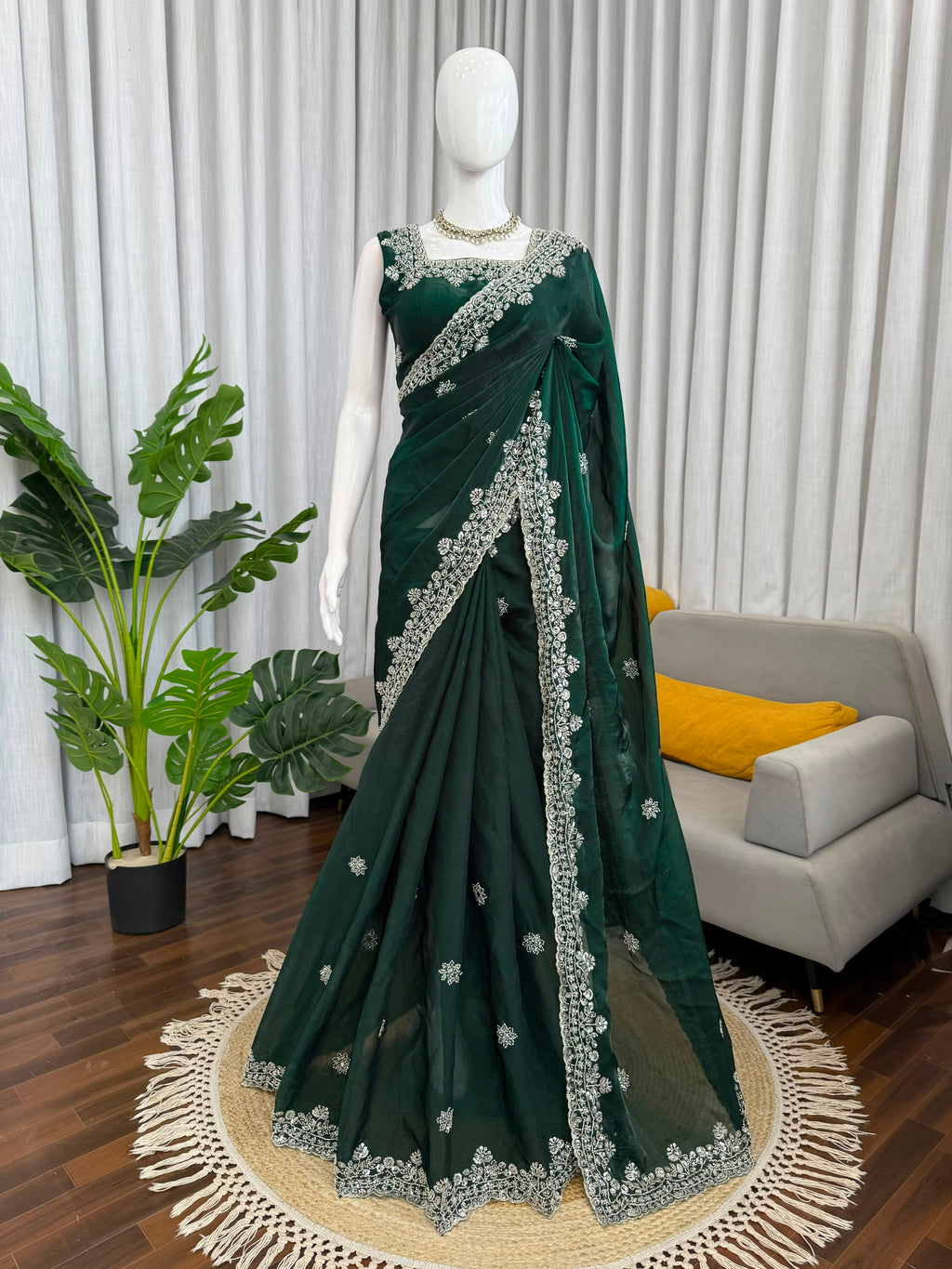 Fendy Silk Heavy Beads & Sequin Work Saree