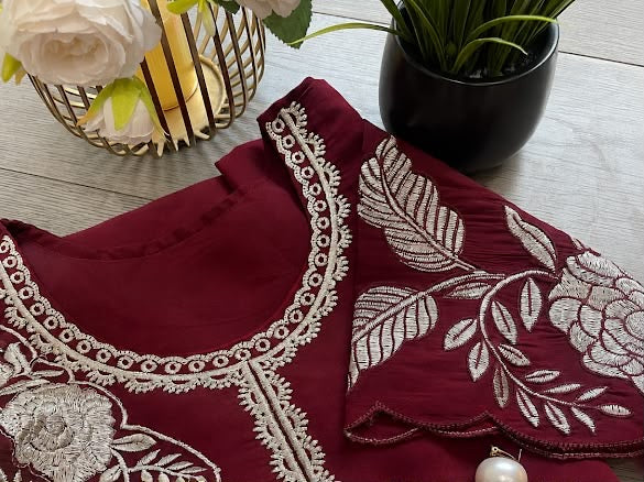 Women’s Roman Silk Embroidered A-Line Kurta Set