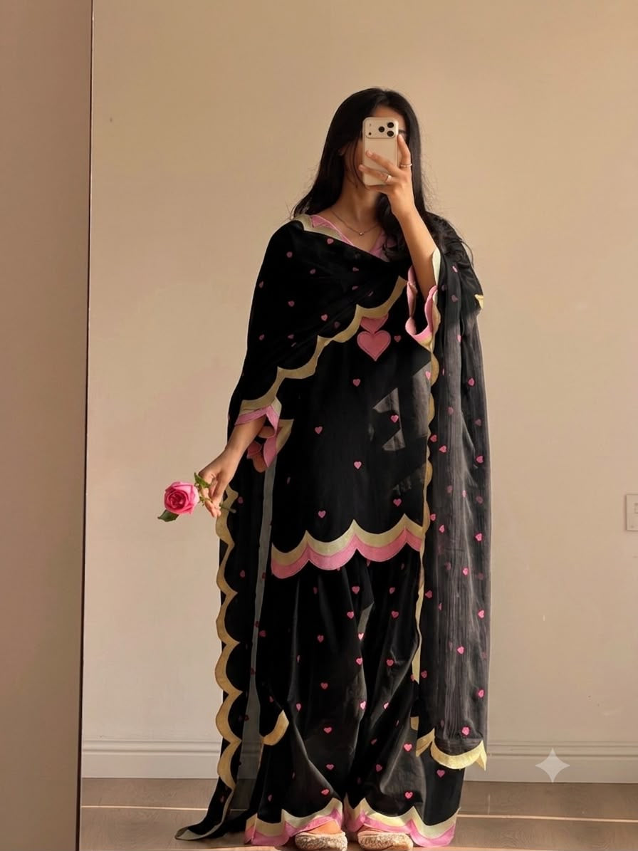 MUL CHANDERI EMBROIDERY WORK 3 piece set
