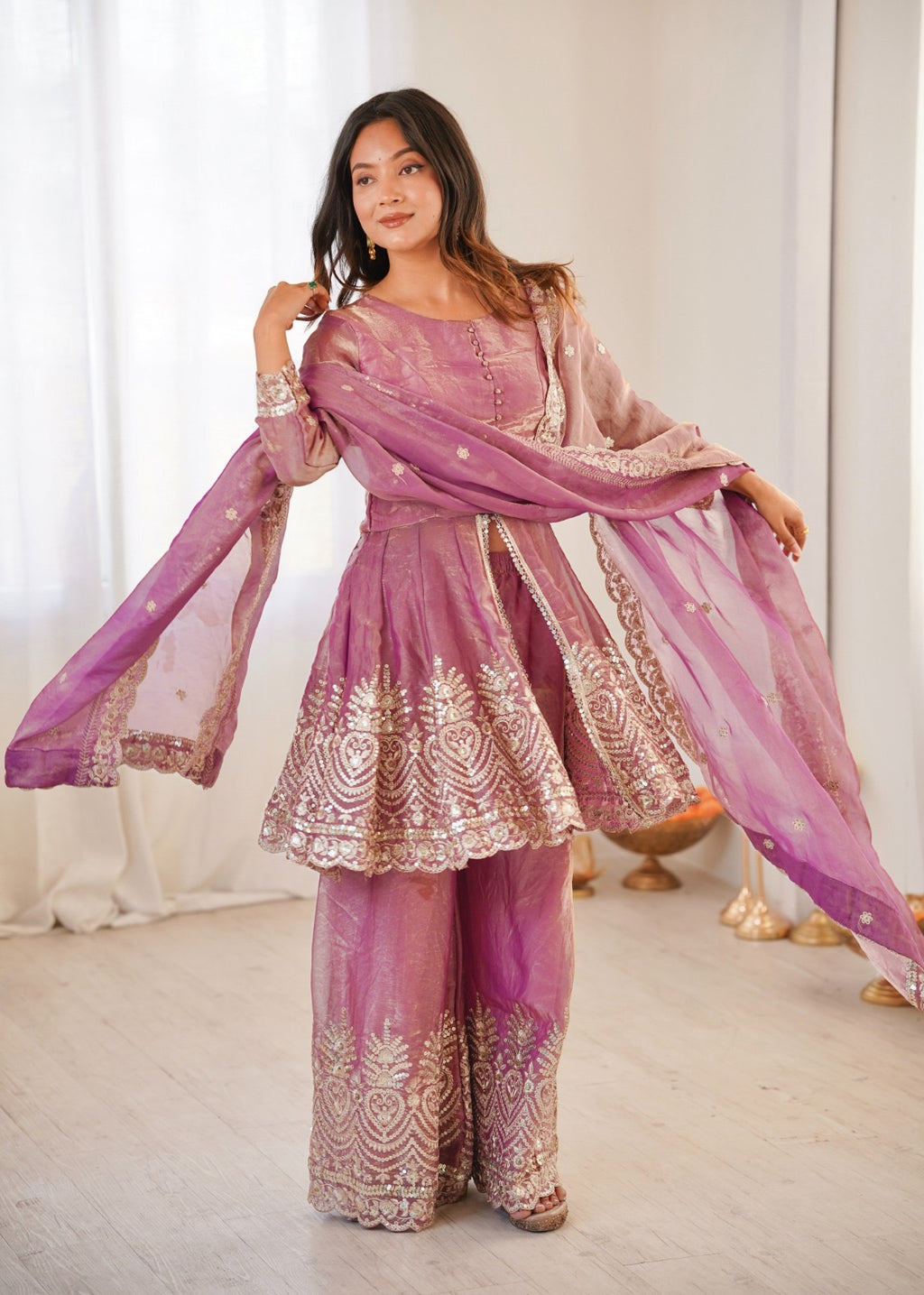 Heavy Embroidery Work Top, Palazzo & Dupatta Set