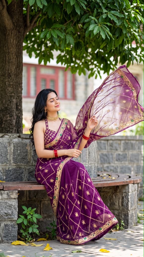 Rajwadi Original Thakur Ji Georgette Sequin Work Saree