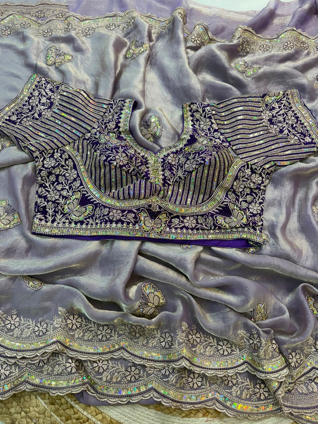 Butterfly Embroidered Space Silk Saree