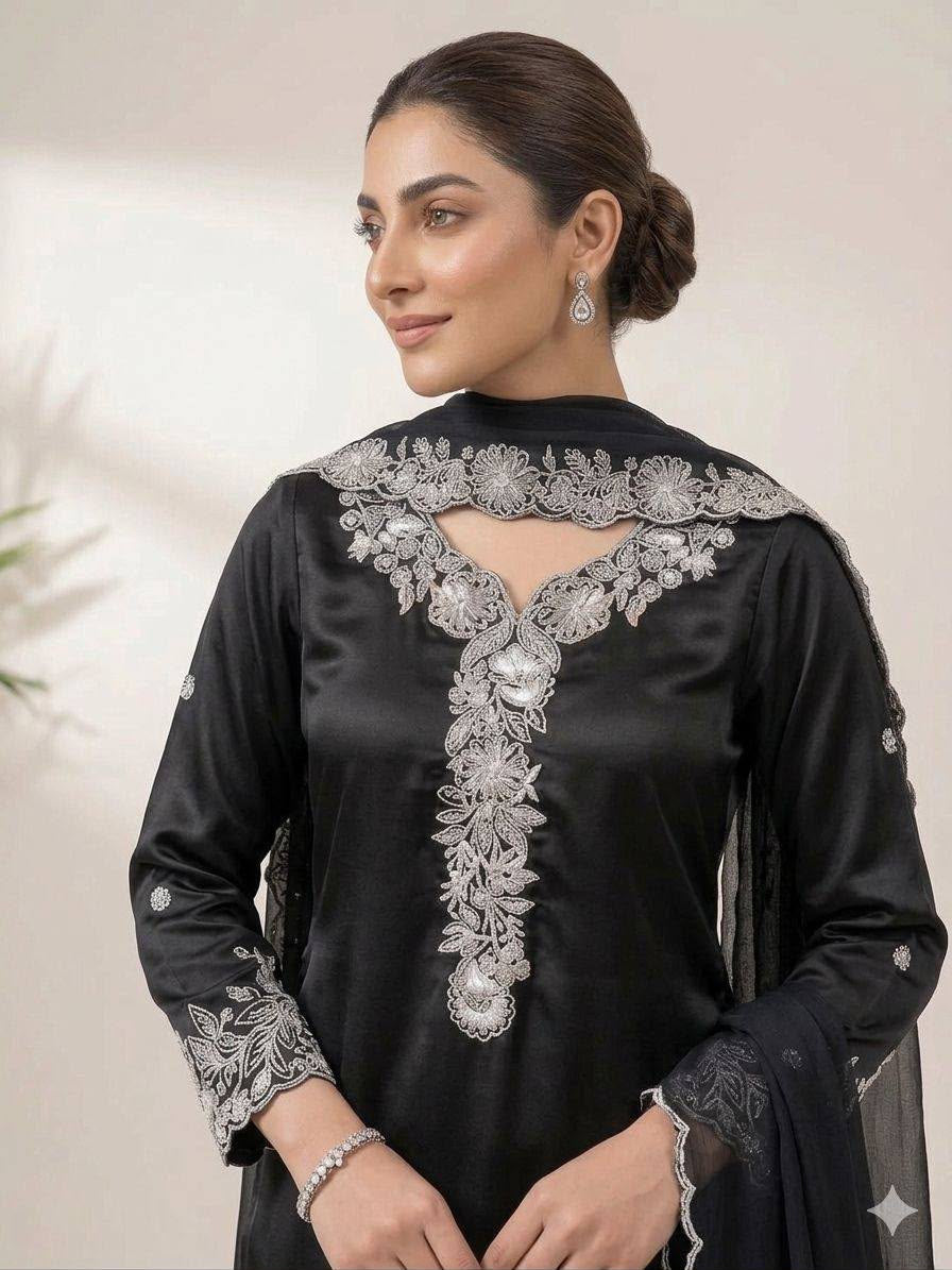Sequin Embroidery Work Top, Palazzo & Dupatta Set
