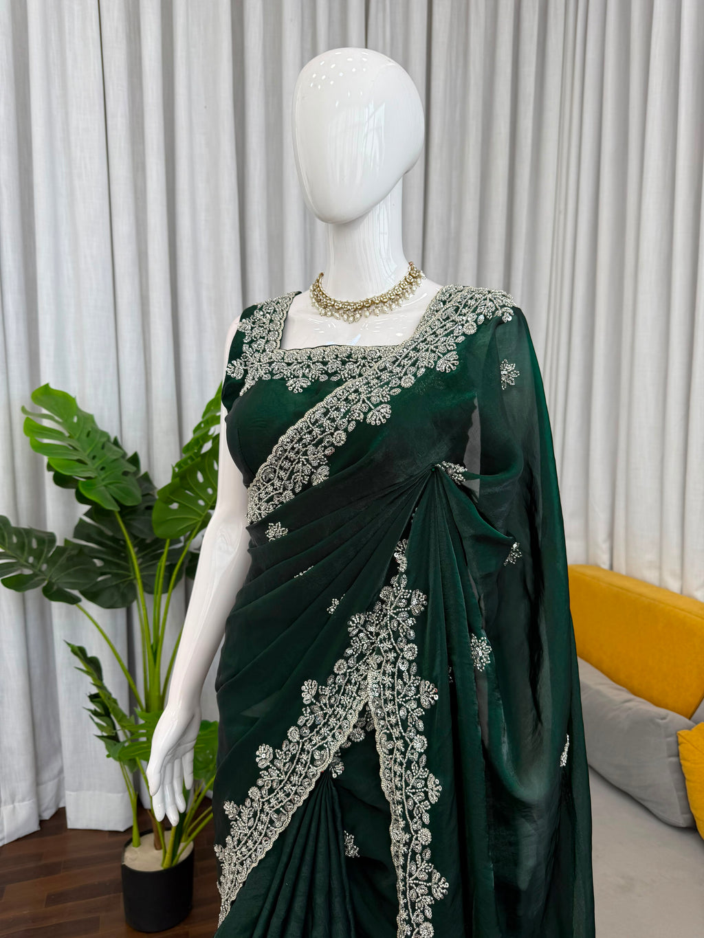 Fendy Silk Heavy Beads & Sequin Work Saree