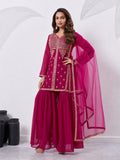 Embroidered Top, Palazzo & Dupatta Set