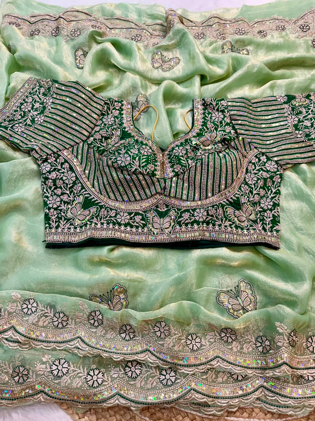 Butterfly Embroidered Space Silk Saree