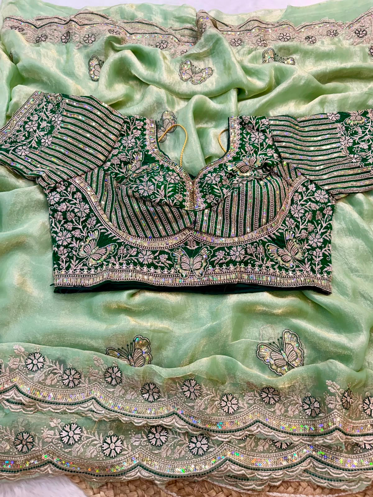 Butterfly Embroidered Space Silk Saree