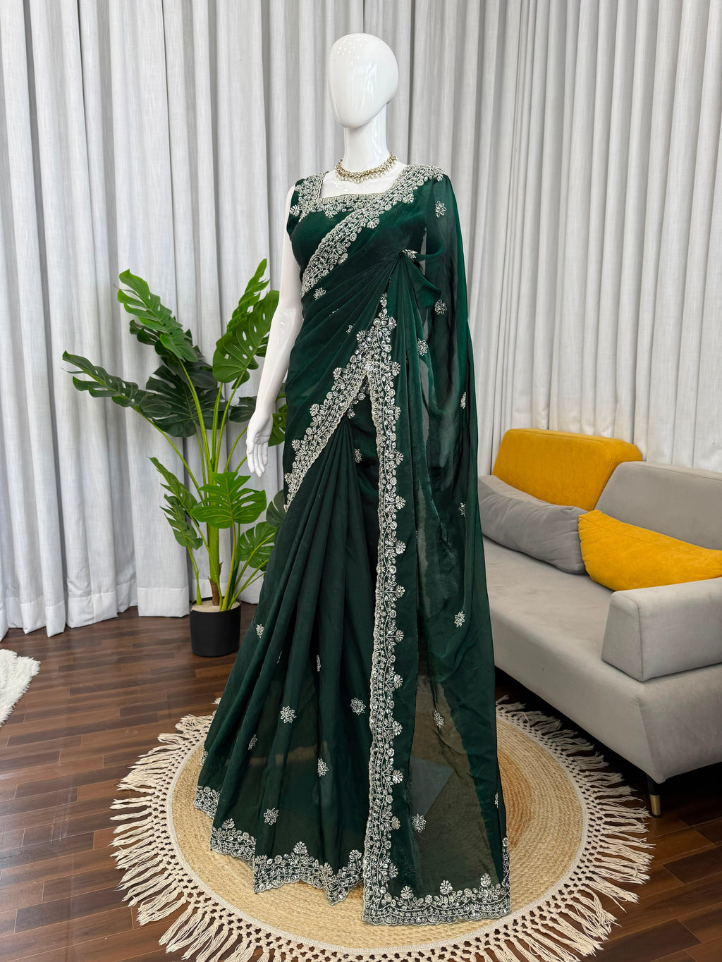 Fendy Silk Heavy Beads & Sequin Work Saree