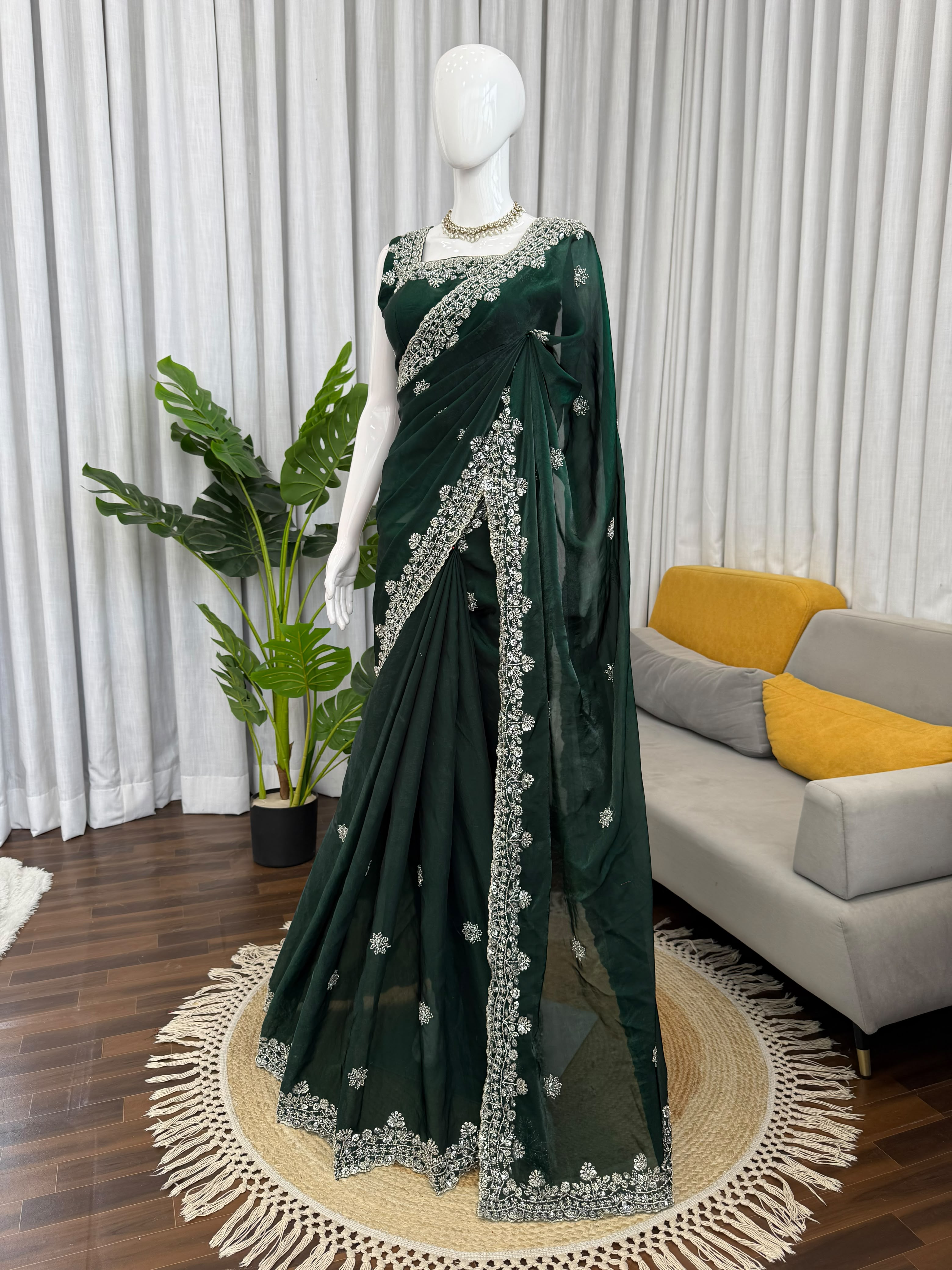 Fendy Silk Heavy Beads & Sequin Work Saree