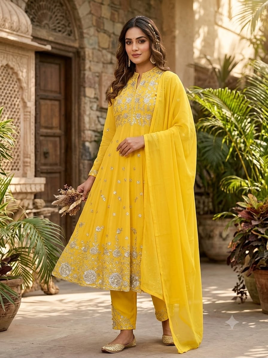 Designer Sequence Embroidered Top, Pant & Dupatta Set