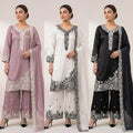 Sequin Embroidery Work Top, Palazzo & Dupatta Set